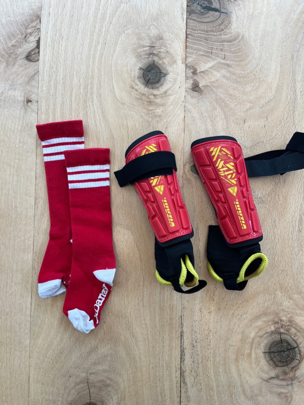 Kids (Toddler) Red Soccer Shin Guards with Ankle Sleeves
